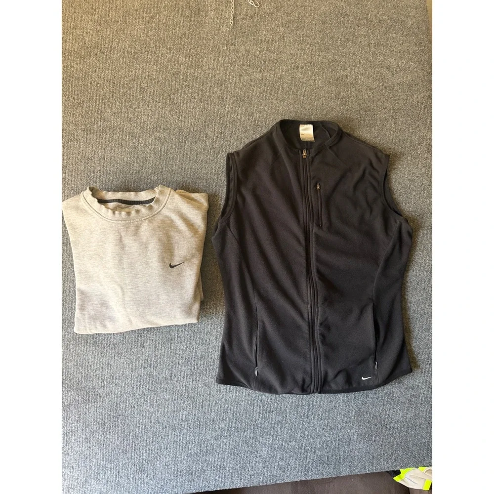 Nike Men's L Full Zip Fleece pullover crew neck. And women's vest size L (12-14)